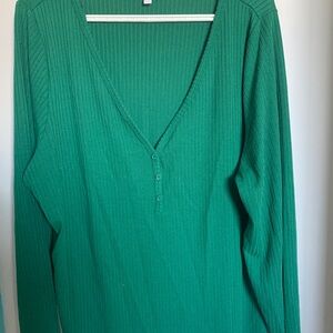 Green Ribbed Long Sleeve Top